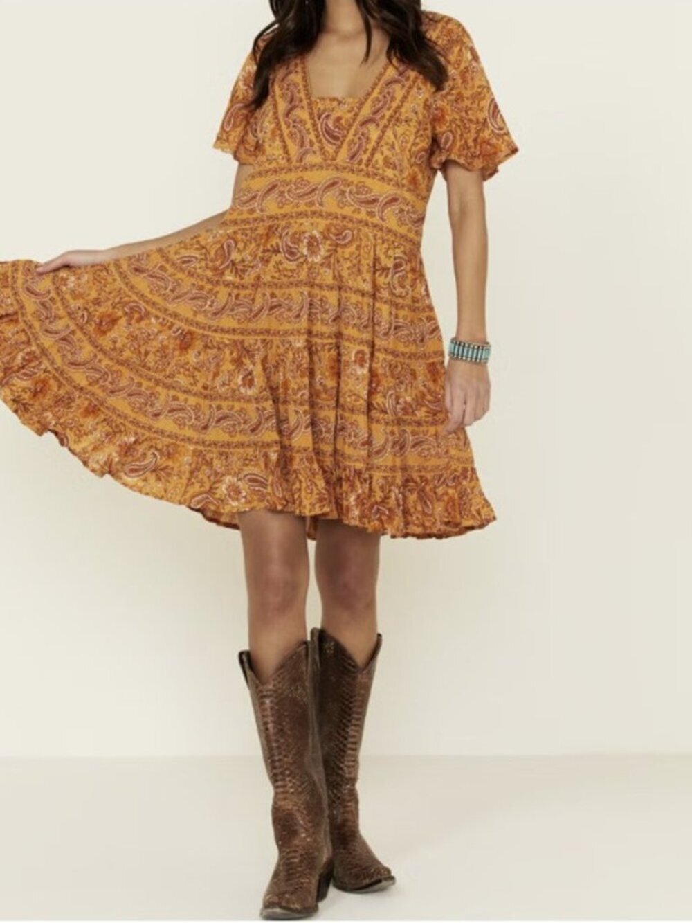 Patrons of Peace Women's Border Print Toluca Boho Flare Floral Mini Dress Size M